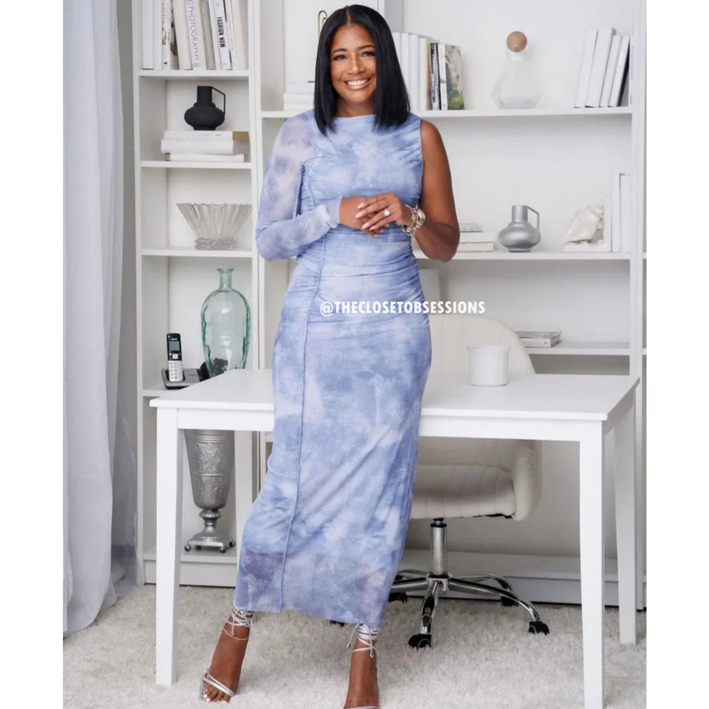 ZARA BLOGGER FAVE!!! Blue Fitted One-Sleeve Midi Dress NWT 💙 - Picture 9 of 16